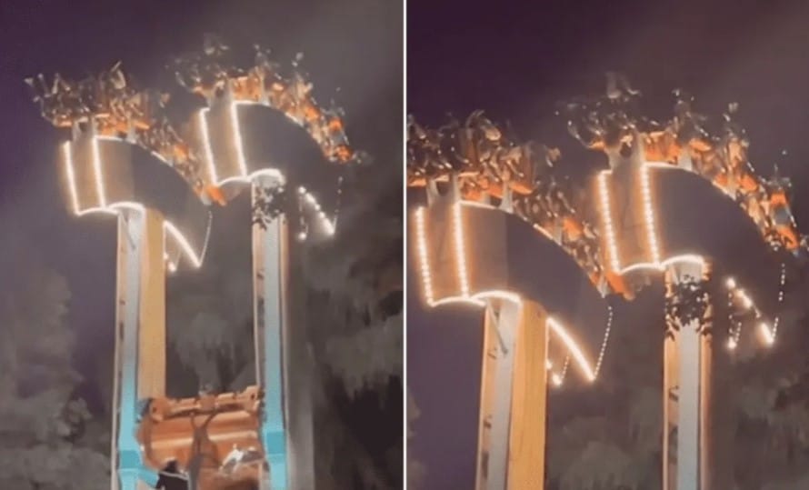 Falla en juego mecánico deja a pasajeros atrapados de cabeza