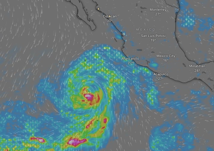 Proyección del huracán Jova en el Océano Pacífico
