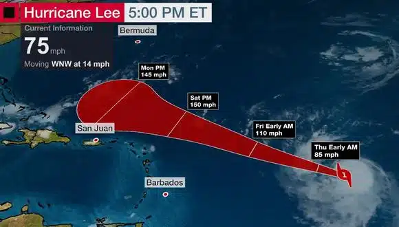 Huracán Lee es categoría 1 y podría ser un ciclón “extremadamente peligroso”