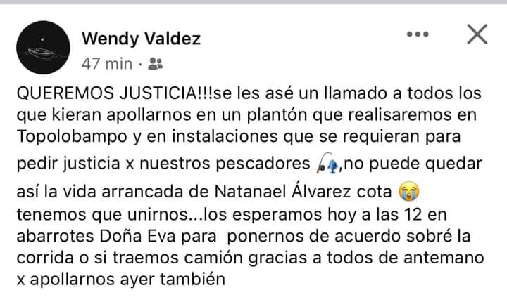 Captura de publicación en facebook.