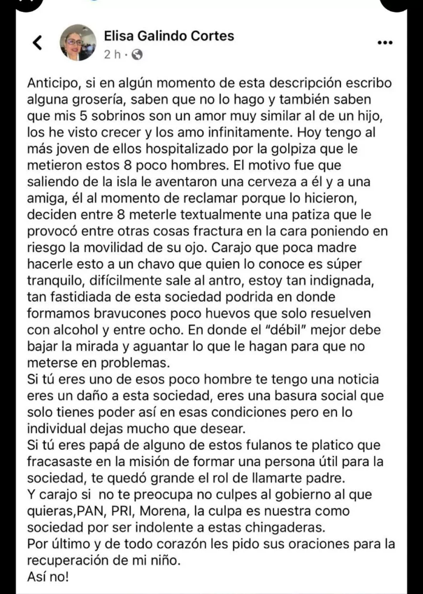 Publicación de agresión en Puebla 