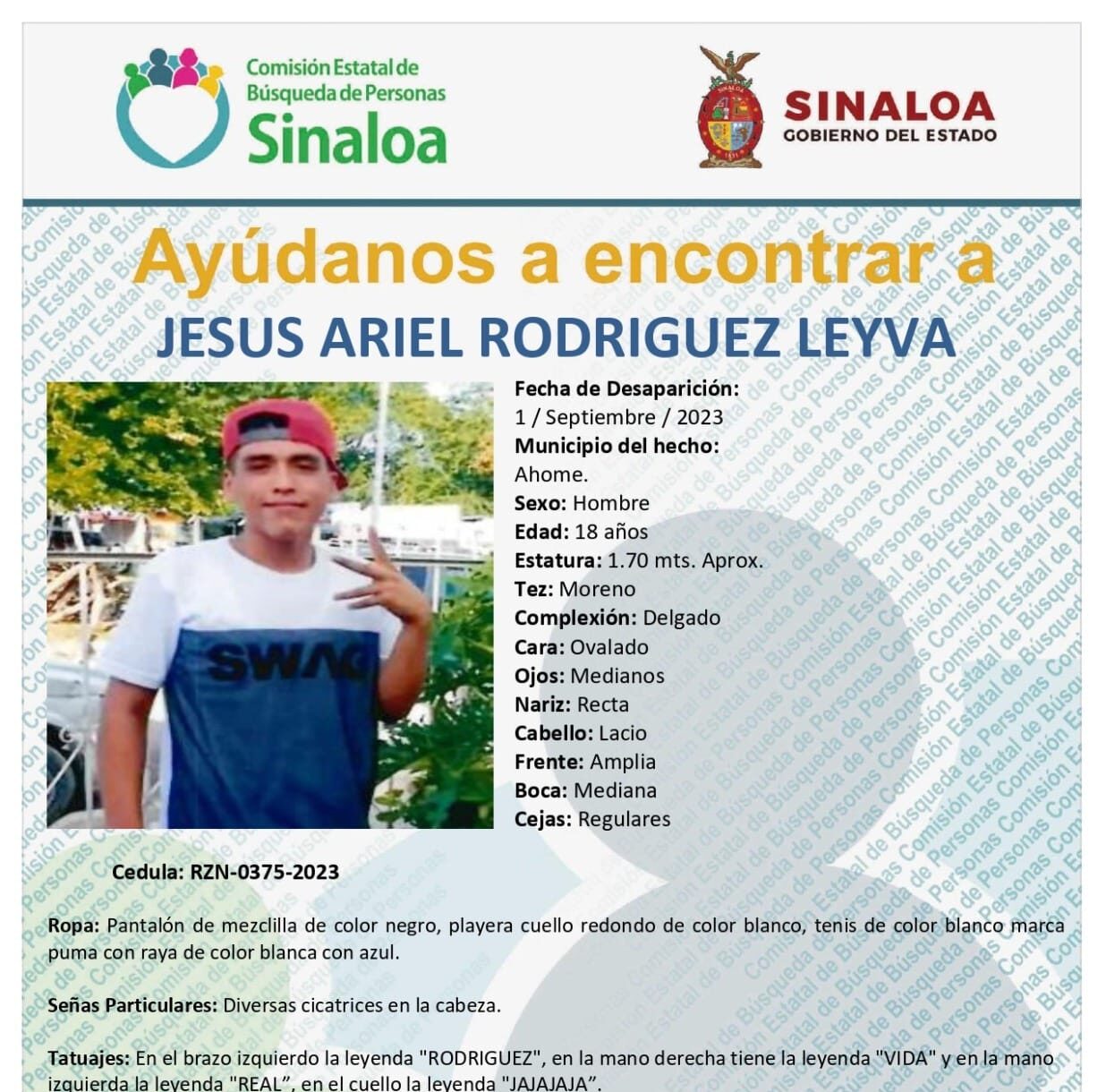 Jesús Ariel Rodríguez se encuentra desaparecido.