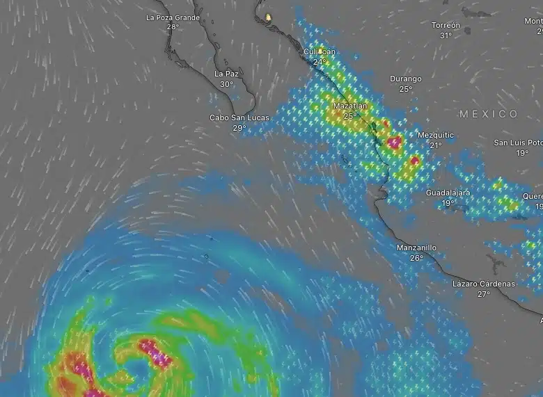 Proyección del servicio Windy de lluvias para el miércoles 6 de septiembre en Sinaloa