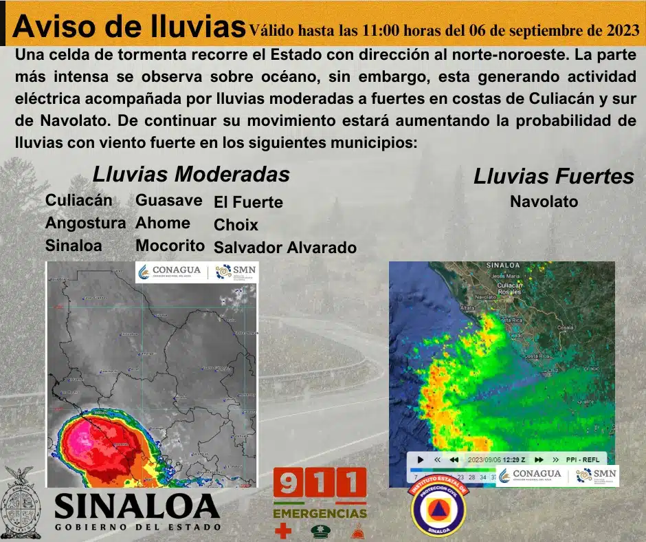 Aviso de pronóstico de lluvias para Sinaloa