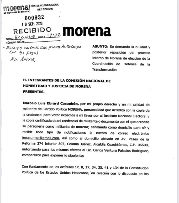 Oficio Marcelo Ebrard Morena