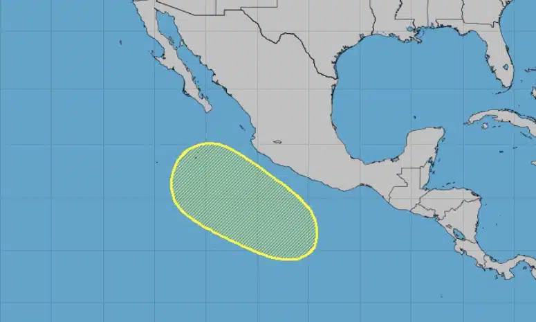 Mapa de México con un ovalo verde fosforescente a un lado