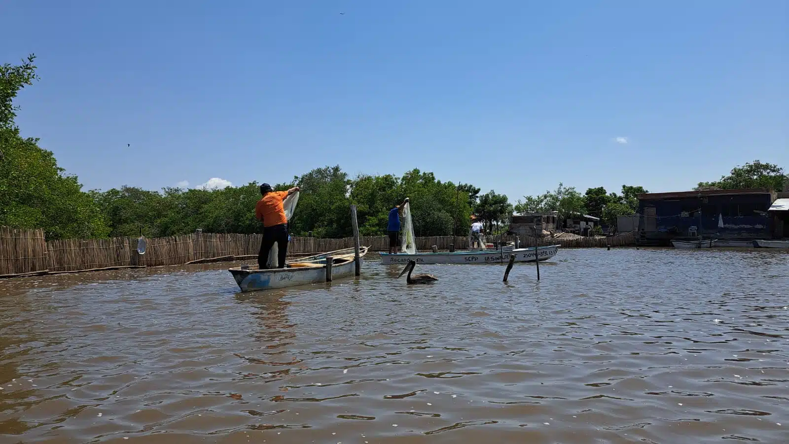 Pangas de pescadores en El Huizache