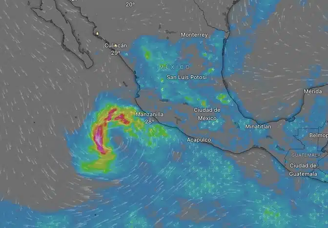 Proyección del sistema Windy a una semana del que podría ser el ciclón Lidia en el Pacífico mexicano.