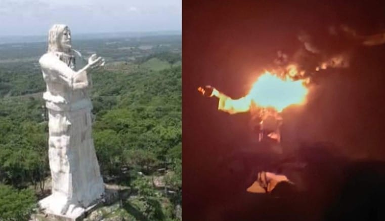 Fuerte rayo destruye el Cristo Pescador en Chiapas