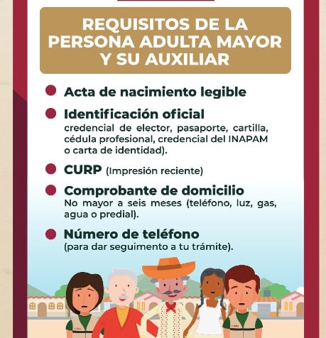 Lista de requisitos para auxiliares de adultos mayores inscritos a los programas del Bienestar.