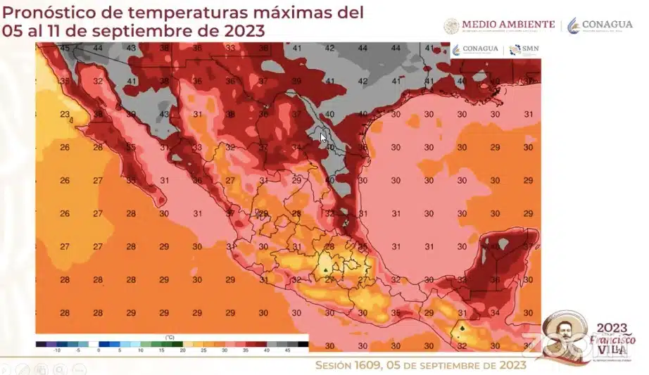 Mapa de México con pronóstico de temperaturas máximas