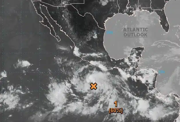 Mapa de México con una proyección de la trayectoria de una posible tormenta tropical