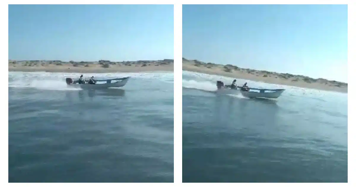 Presuntos pescadores furtivos de camarón huyendo del Sector Naval de Topolobampo