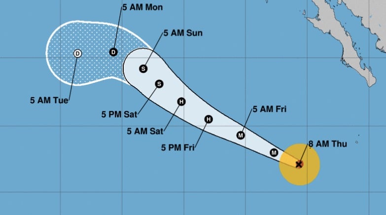 Portada... Pronóstico de trayectoria del huracán Jova, al momento, categoría cuatro. NHC