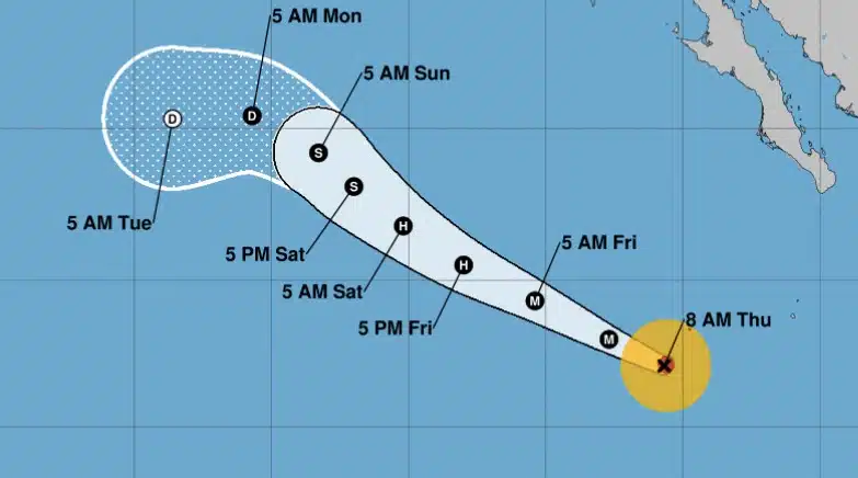 Portada... Pronóstico de trayectoria del huracán Jova, al momento, categoría cuatro. NHC