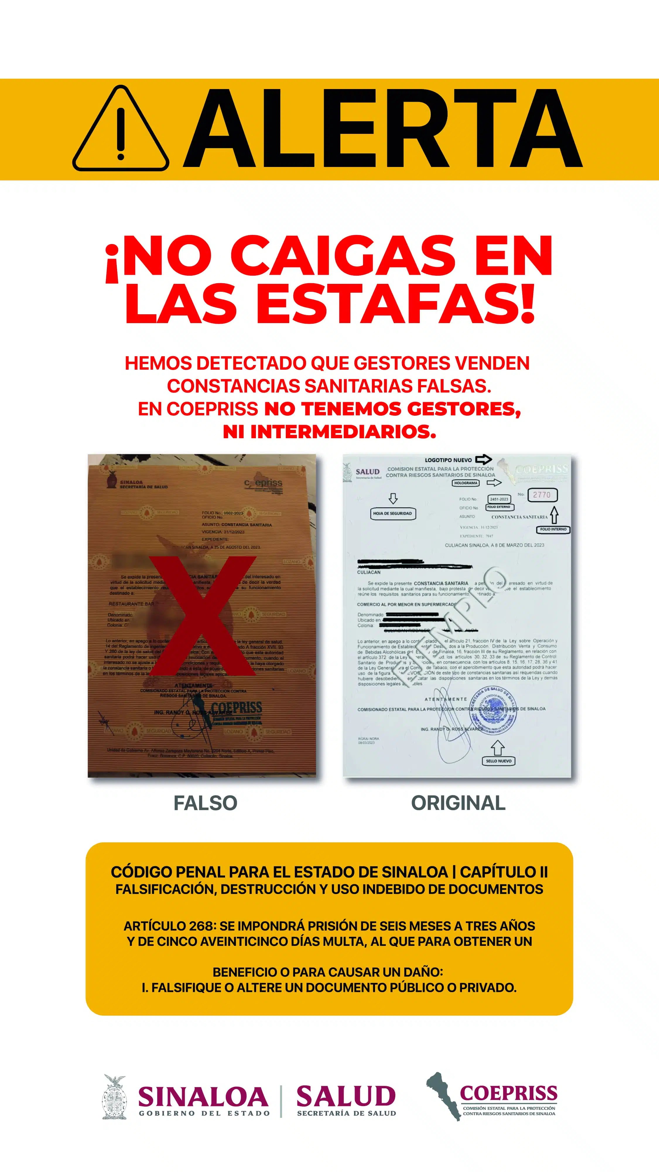 Carta de estafas por Coepriss 