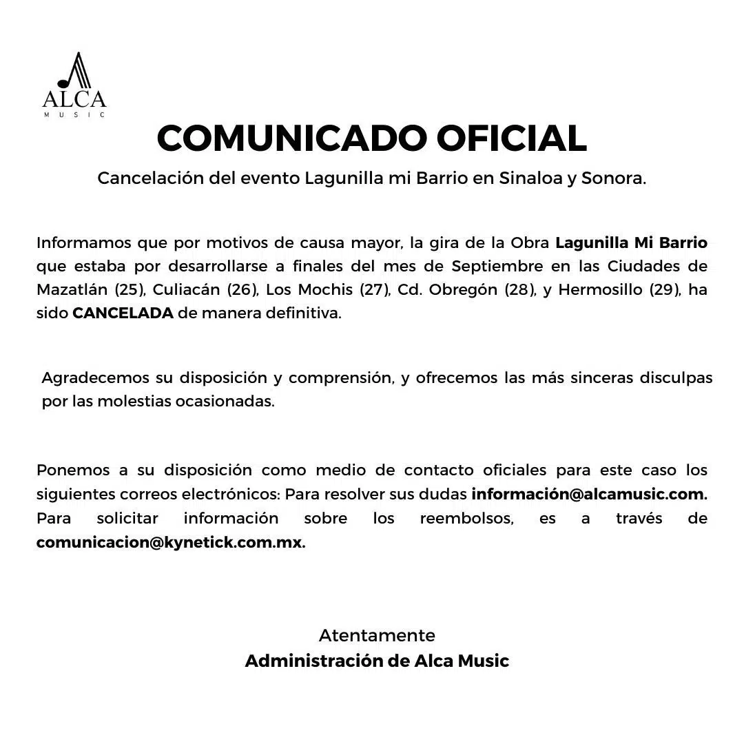 Comunicado de cancelación "Lagunilla Mi Barrio"