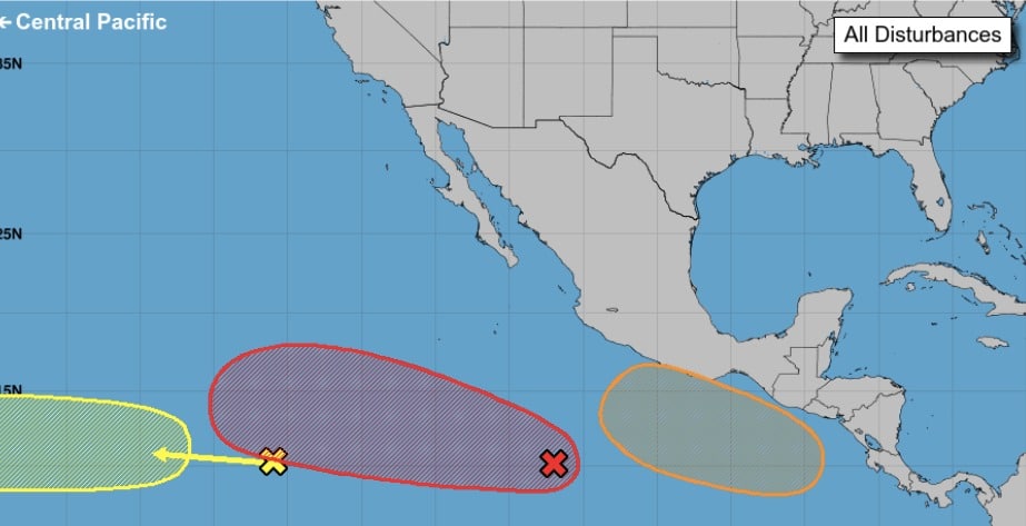 *Foto 1: Imagen de sistemas tropicales en pronóstico extendido para el océano Pacífico. NHC.