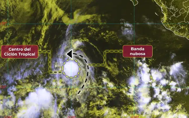 Imagen de satélite de la ubicación de la depresión tropical Catorce-E en el océano Pacífico. SMN