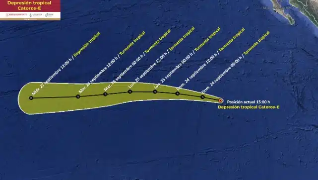 Trayectoria pronóstico depresión tropical Catorce-E