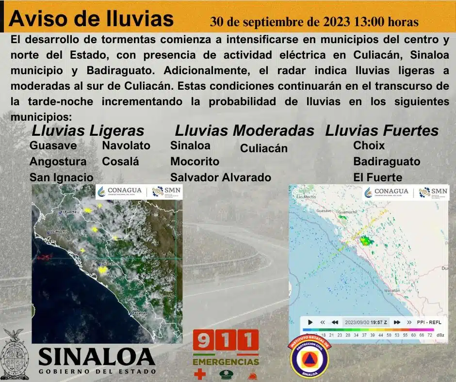 Pronóstico de lluvias en el estado.