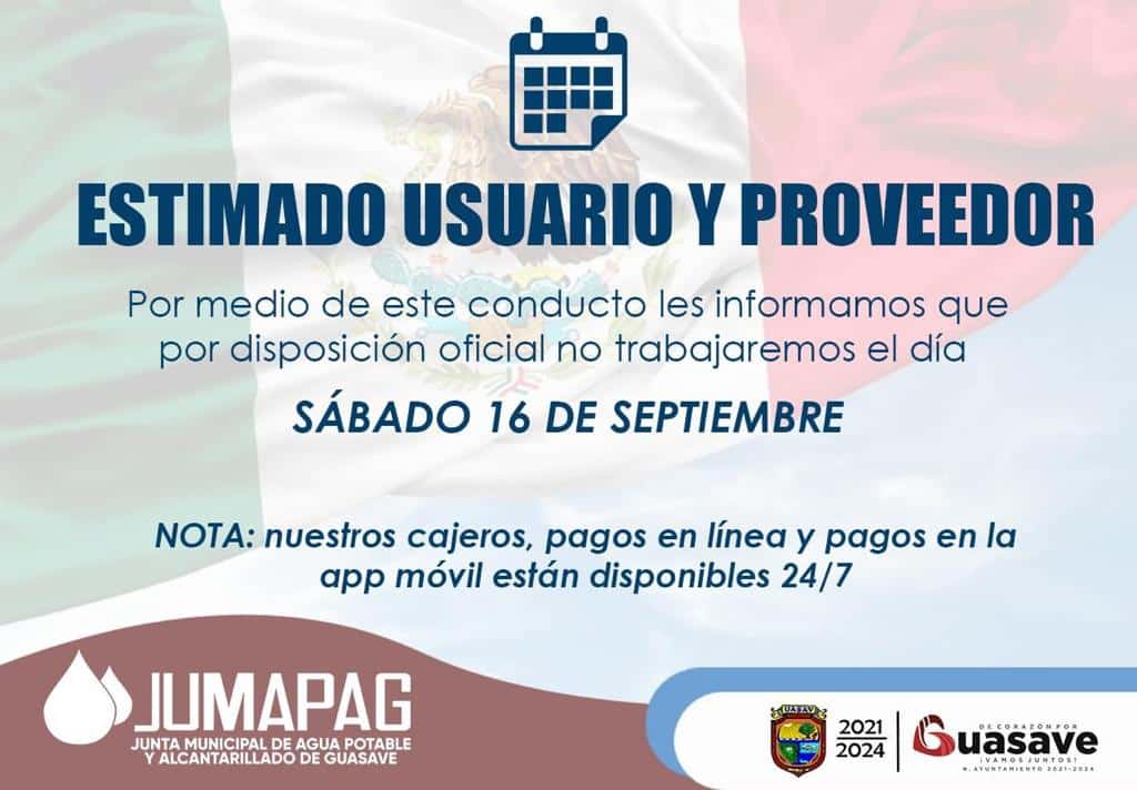 Aviso de Jumapag por cierre de oficinas el 16 de septiembre