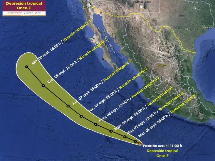 Mapa de México en el que se muestra la trayectoria del huracán Jova
