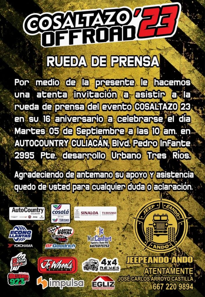 Invitan al aniversario número 16 de la ruta Cosalazo Off Road 2023