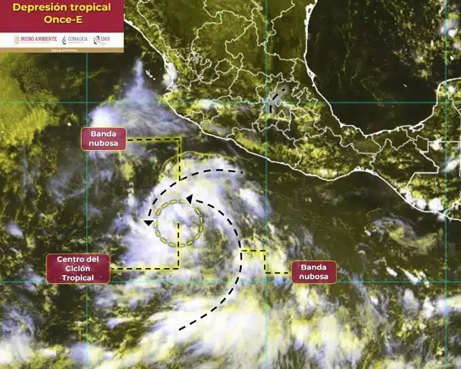 mapa de la depresión tropical Once-E