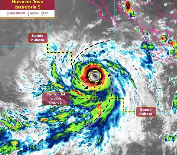 Mapa en el que se muestra el desarrollo del huracán Jova