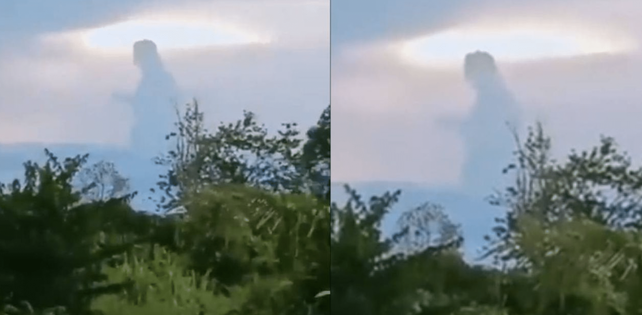 Nubes con forma de Jesús o Godzilla en Indonesia