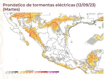 Mapa de México que muestra lluvias