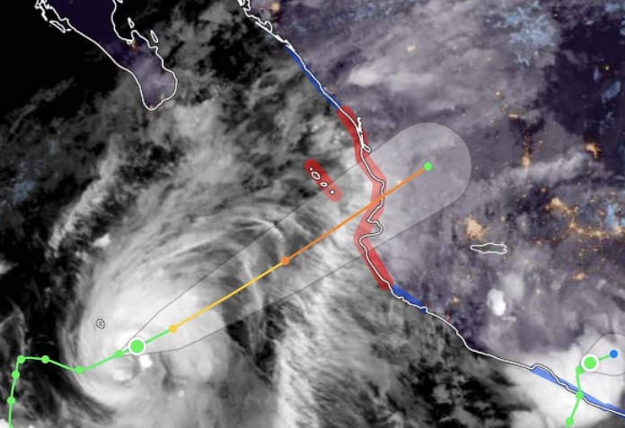 Mapa en el que se muestra la ruta de la tormenta y próximo huracán Lidia en México