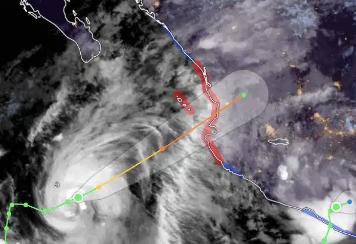 Mapa en el que se muestra la ruta de la tormenta y próximo huracán Lidia en México