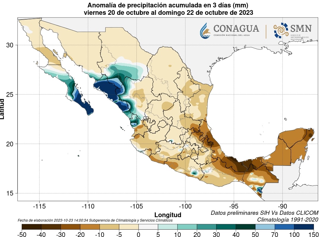Anomalía de precipitación acumulada en 3 días (mm)