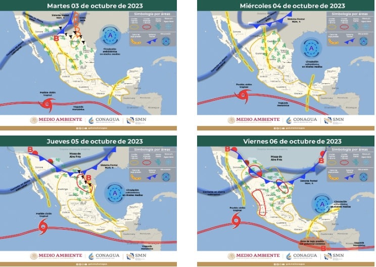 Mapas de México donde se muestra el pronóstico del clima