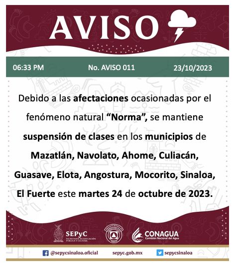 Aviso de suspensión de clases por parte de Sepyc