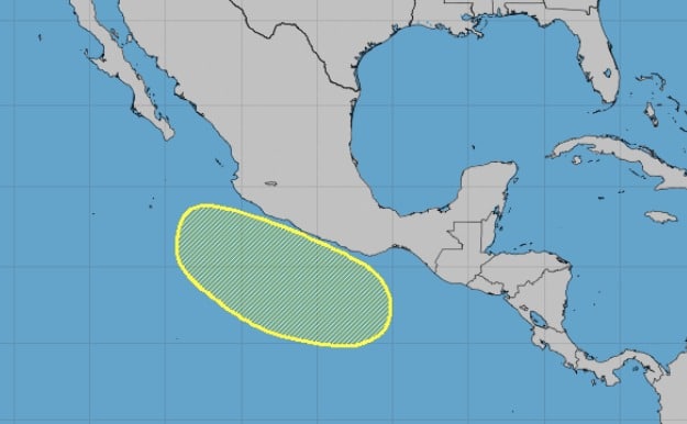 Mapa de México donde se muestra el nacimiento de una nueva perturbación tropical