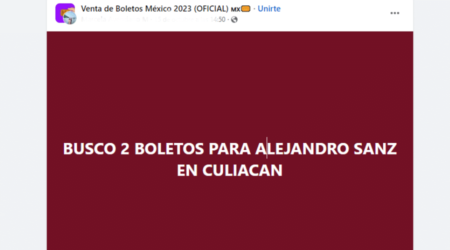reventa de boletos para Alejandro Sand en Culiacán