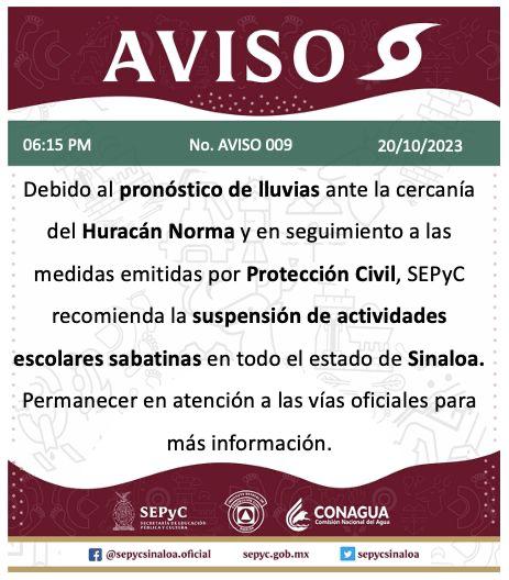 Publicación sobre cancelación de clases
