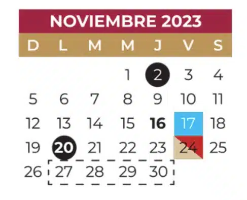 Calendario del mes de Noviembre de la SEP