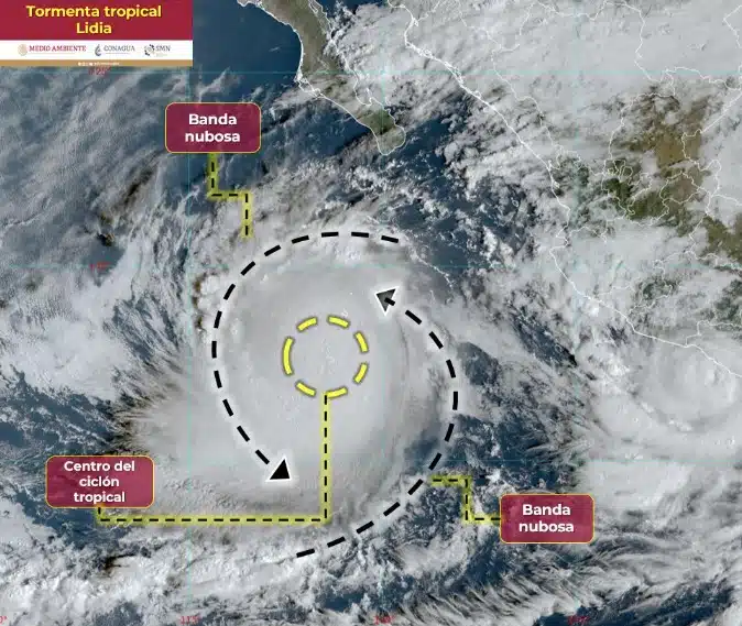 Bandas nubosas del ciclón Lidia en el océano Pacífico