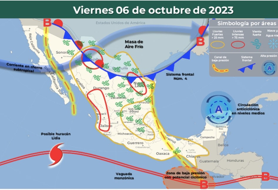 Mapa de México que muestra como viene el pronóstico del clima para México
