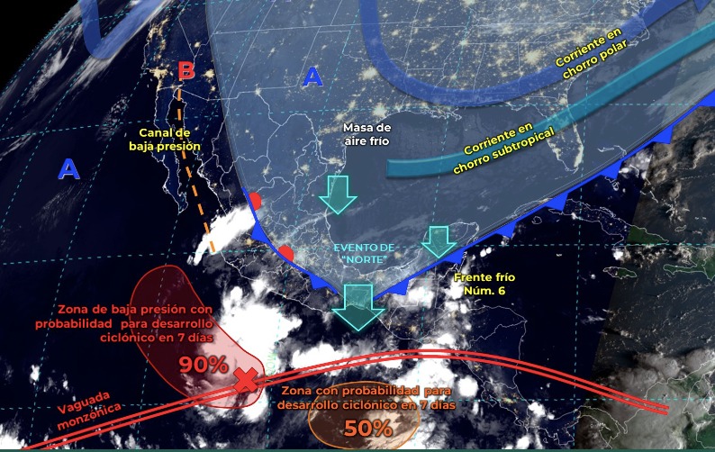 Mapa del Servicio Meteorológico Nacional con sistemas activos
