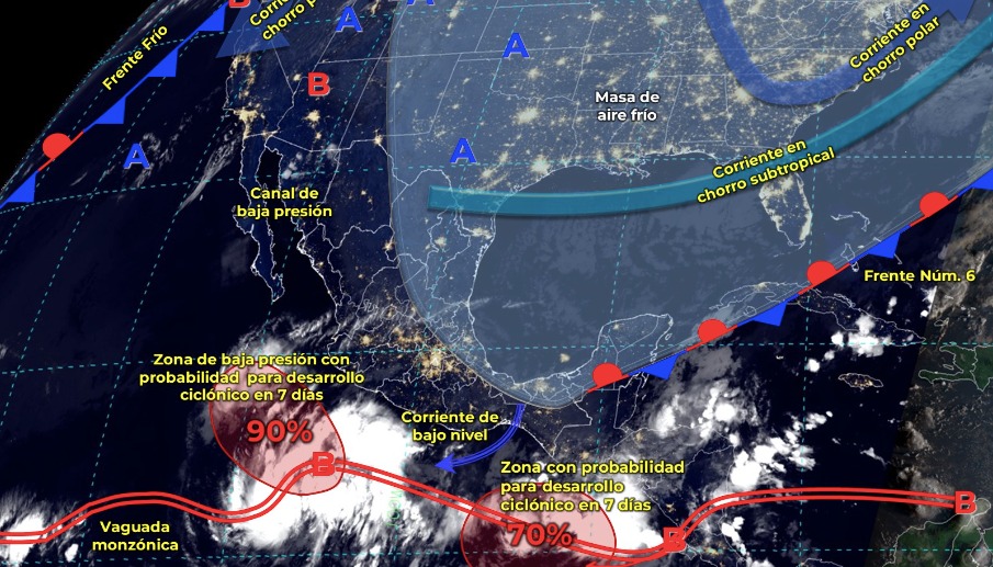 Mapa del Servicio Meteorológico Nacional con sistemas activos
