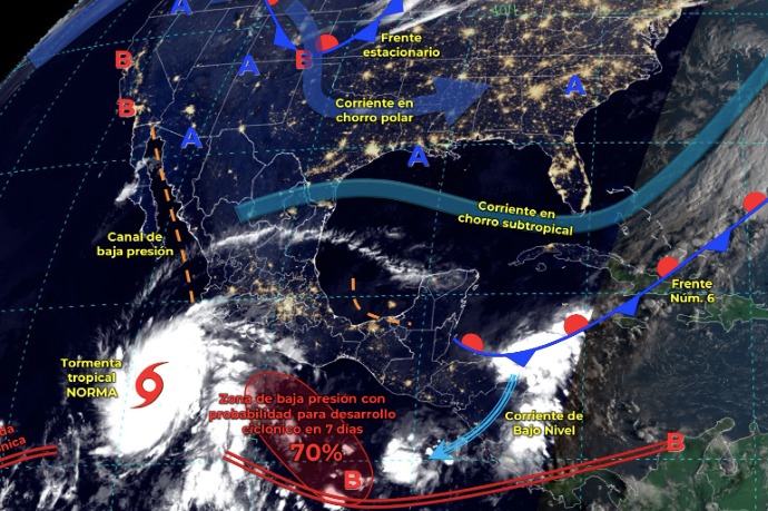 Mapa del Servicio Meteorológico Nacional con sistemas activos