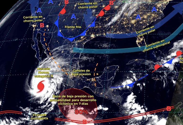 Mapa del Servicio Meteorológico Nacional con sistemas activos