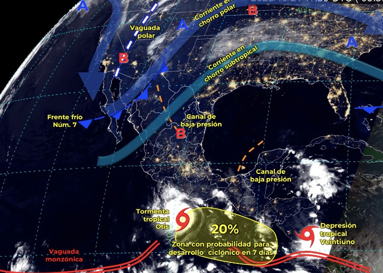 Mapa del Servicio Meteorológico Nacional con sistemas activos