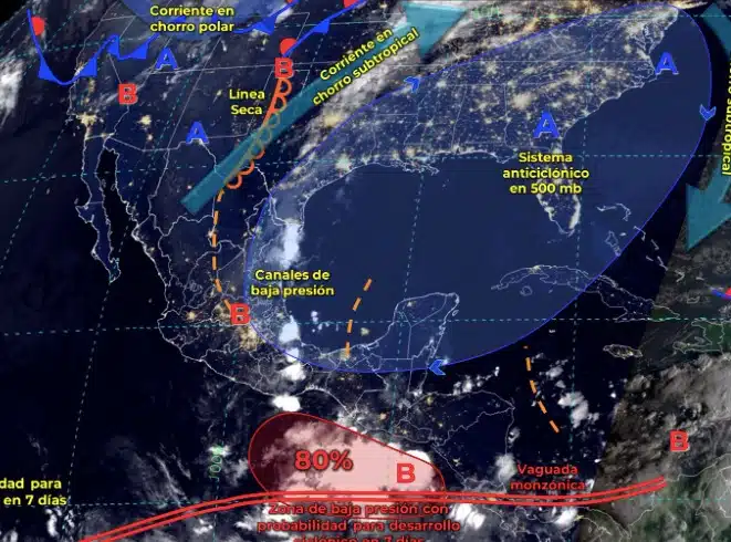 Mapa del Servicio Meteorológico Nacional con sistemas activos