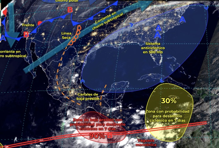 Mapa del Servicio Meteorológico Nacional con sistemas activos